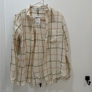 Sonoma Casual Plaid Shirt in Cream and Green